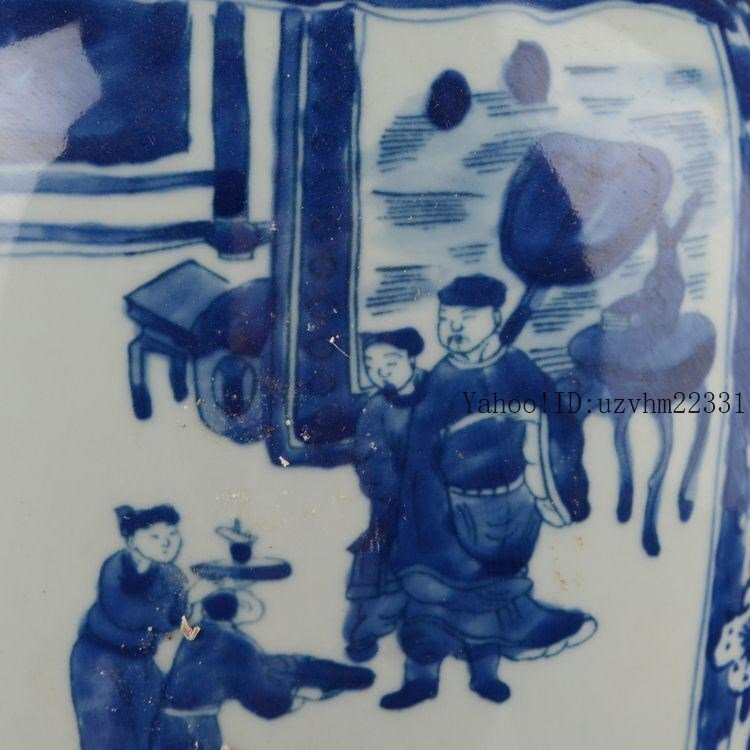 安い 大清康熙青花窓人物紋花瓶 景徳鎮 陶磁器 装飾品 現代工芸品 美術
