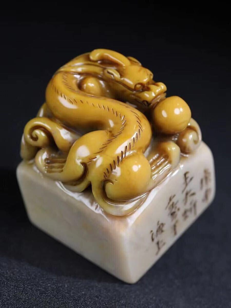 傳】金石篆刻 清時代 寿山石耿石彫 龍亀彫り件 極細工 手彫り 古