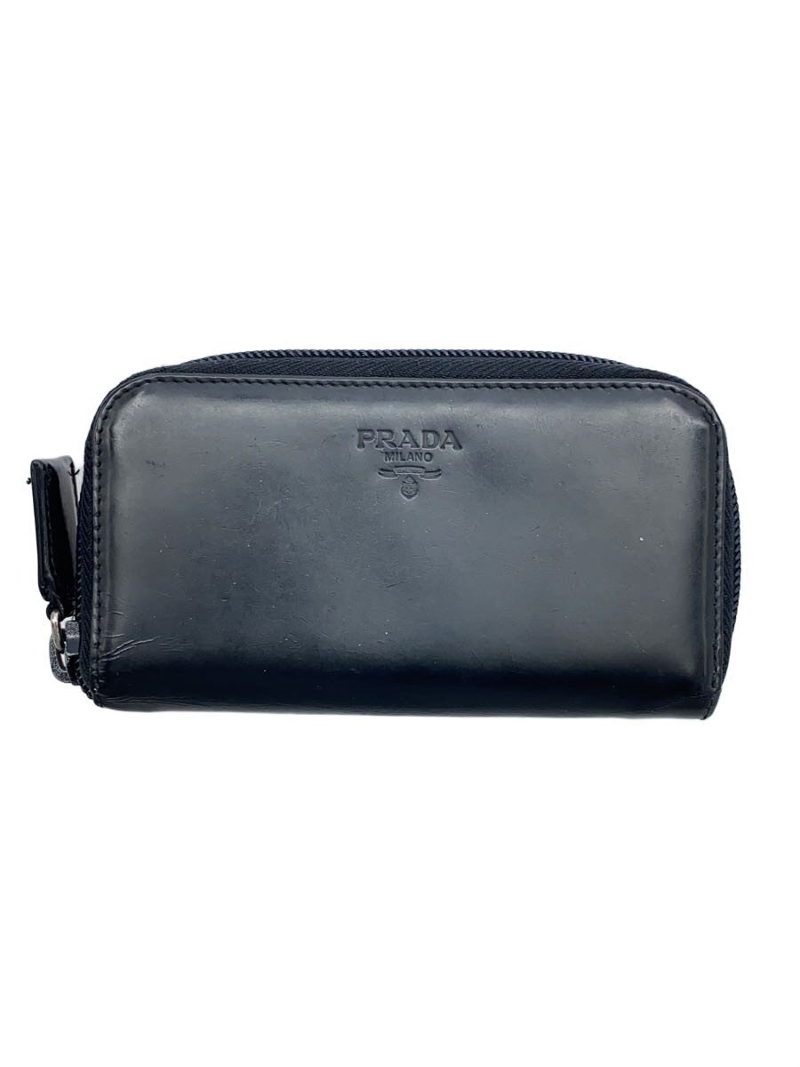 PRADA◇6連/キーケース/ラウンドジップ/レザー/BLK/メンズ