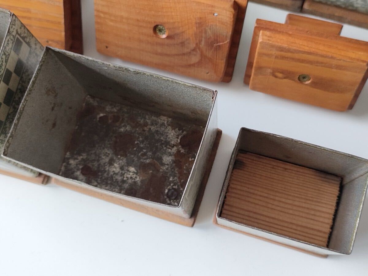 フランス アンティーク tin can 木蓋 キャニスター 6個セット ティン缶