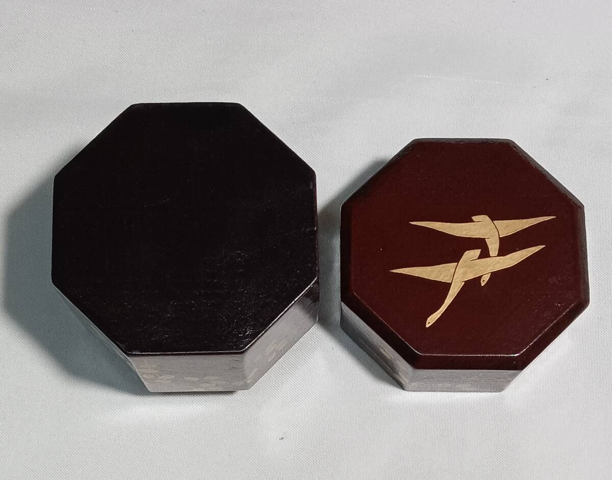 安い 茶道具 宗観好一閑張八角茶器 道場宗廣作 二季鳥に秋草蒔絵八角