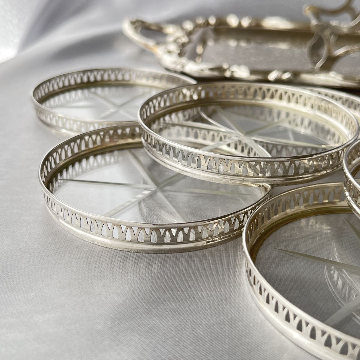 純銀/ガラス】ワイングラスコースター 8枚 / ホルダー スターリング