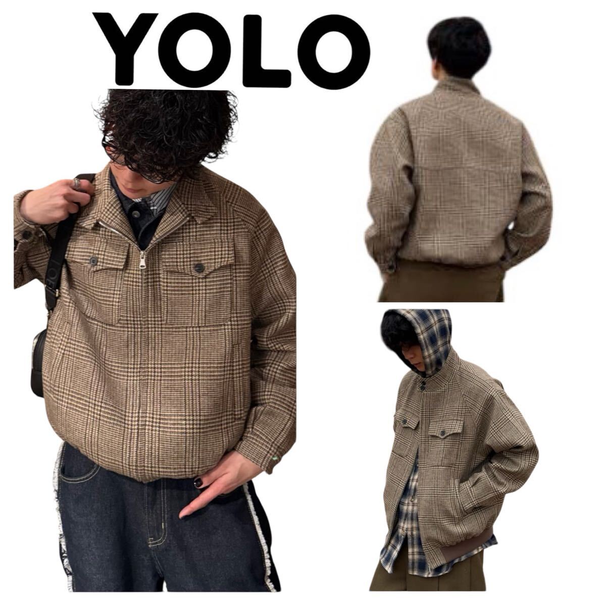 yolo ポイントレザージャケット M YOLO スタンドアップウールジャケット