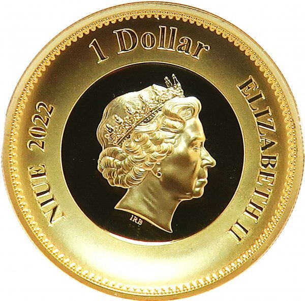 3834】ニウエ 2024 2022年 エリザベス女王追悼 1ドル金メッキプルーフ