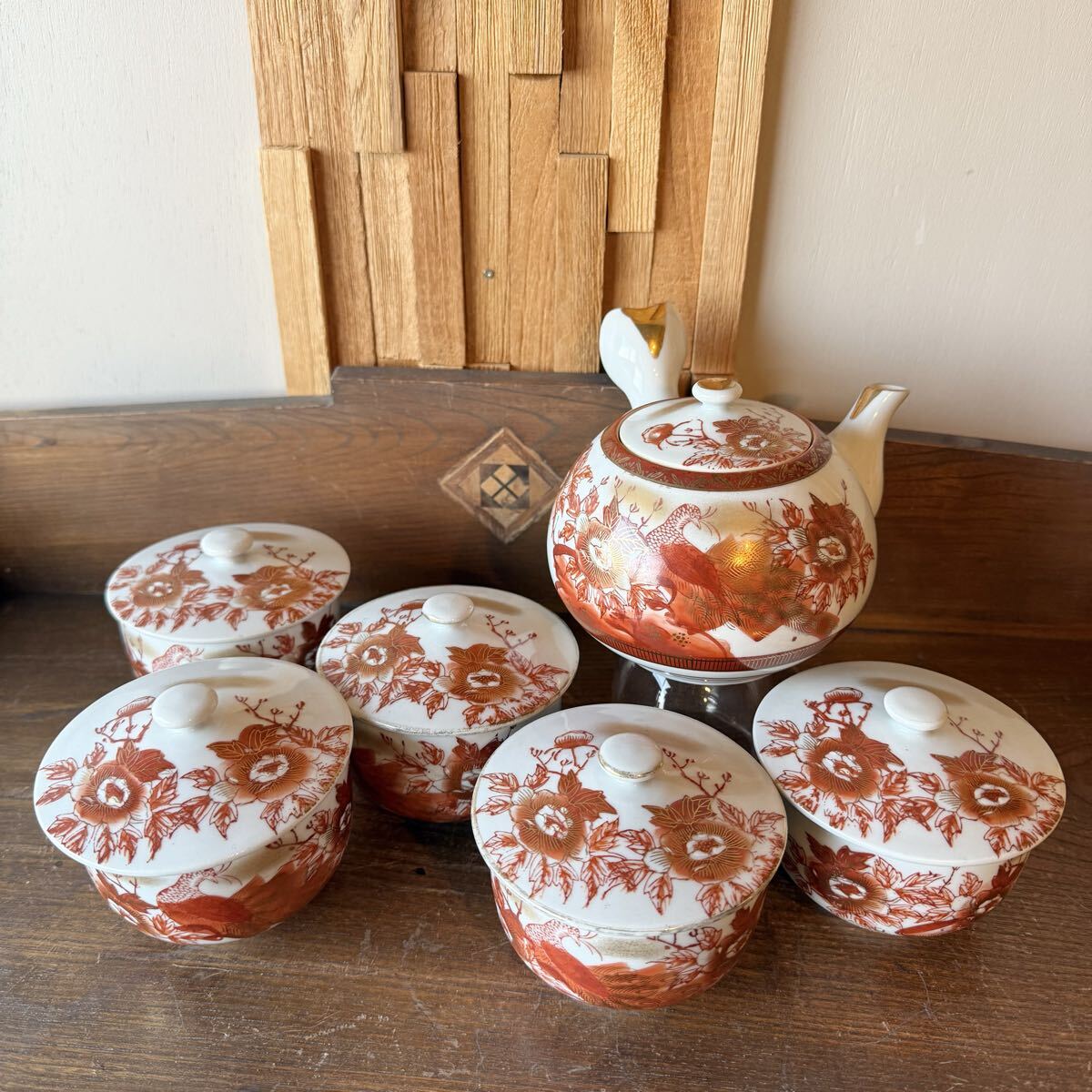 九谷焼 煎茶道具 茶道具 急須 茶器 赤絵 割引 茶器セット 蓋付 kutani