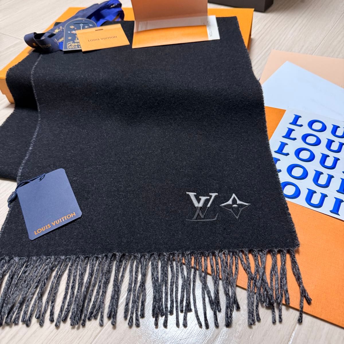 高級カシミヤLVマフラー 新品箱紙袋セット ヴィトンマフラー ルイ