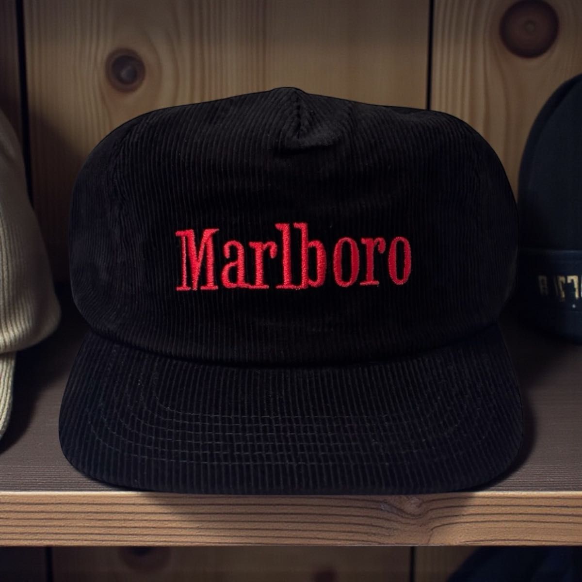 Marlboro マルボロ コーデュロイキャップ CAP ブラック 黒 赤 刺繍