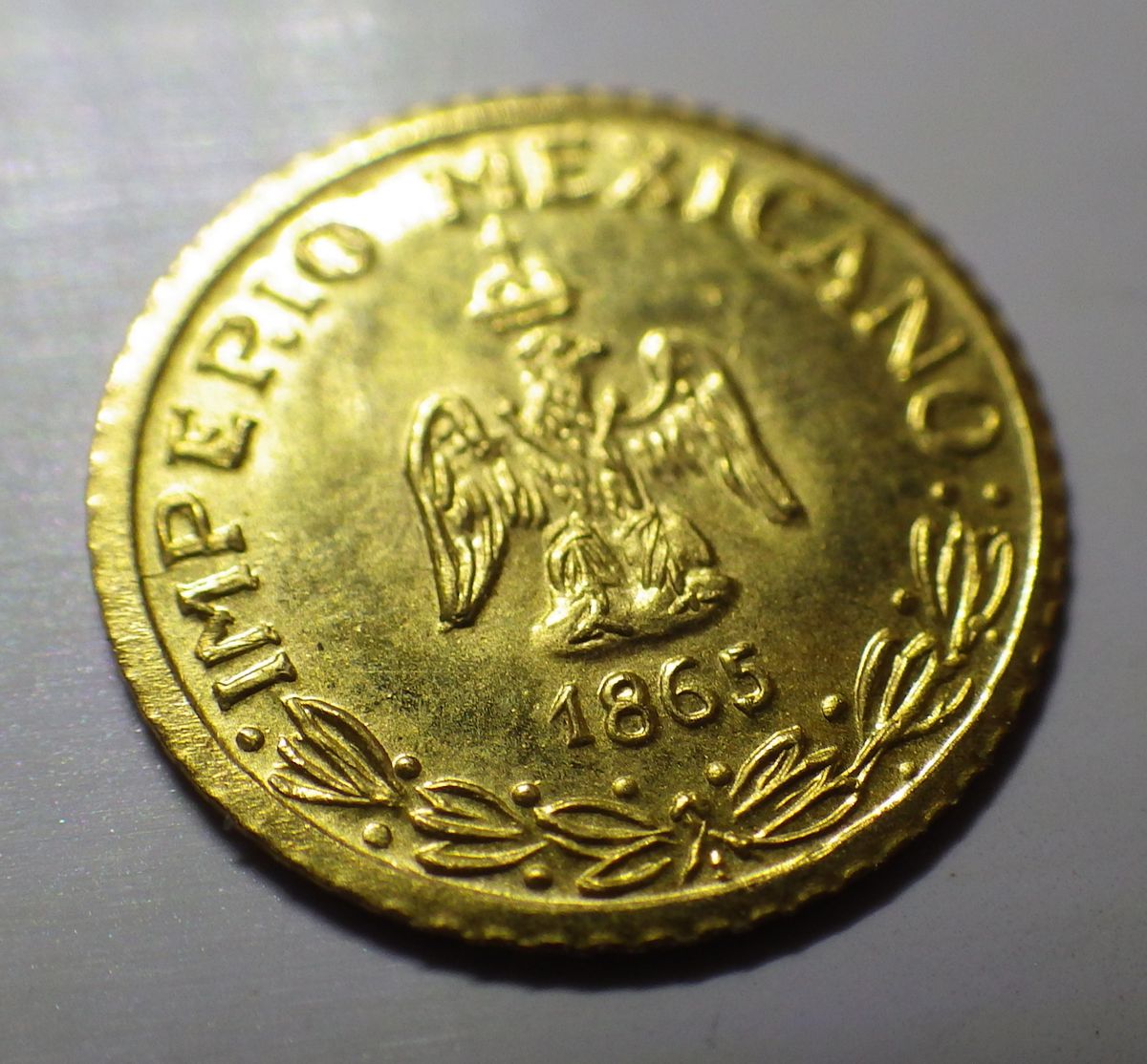 メキシコ 1ペソ金貨 マクシミリアン皇帝 1865年 品位8k アンティーク