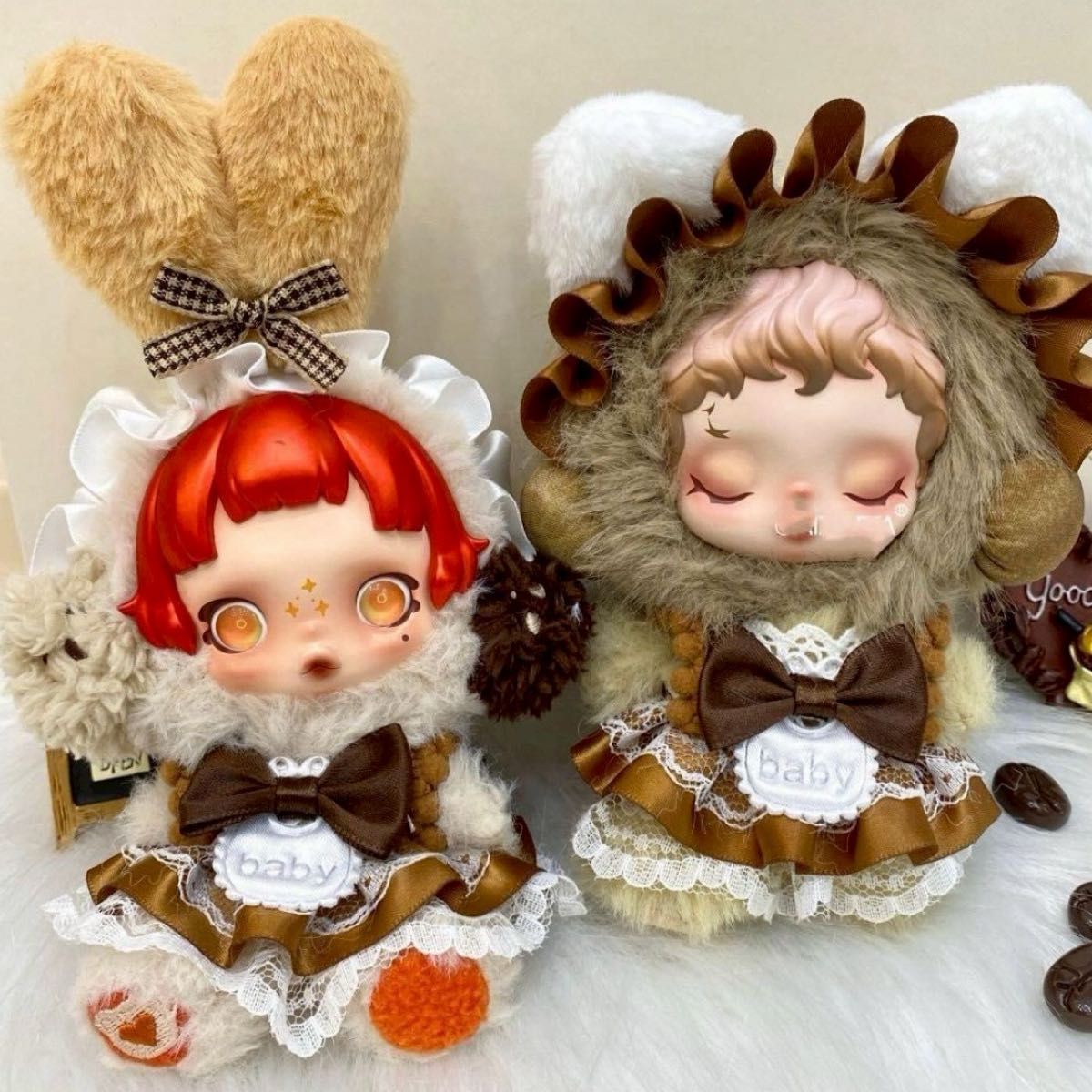 新品】 スカルパンダ 着せ替え服 茶色 猫耳 メイド服 POPMART ぬい服