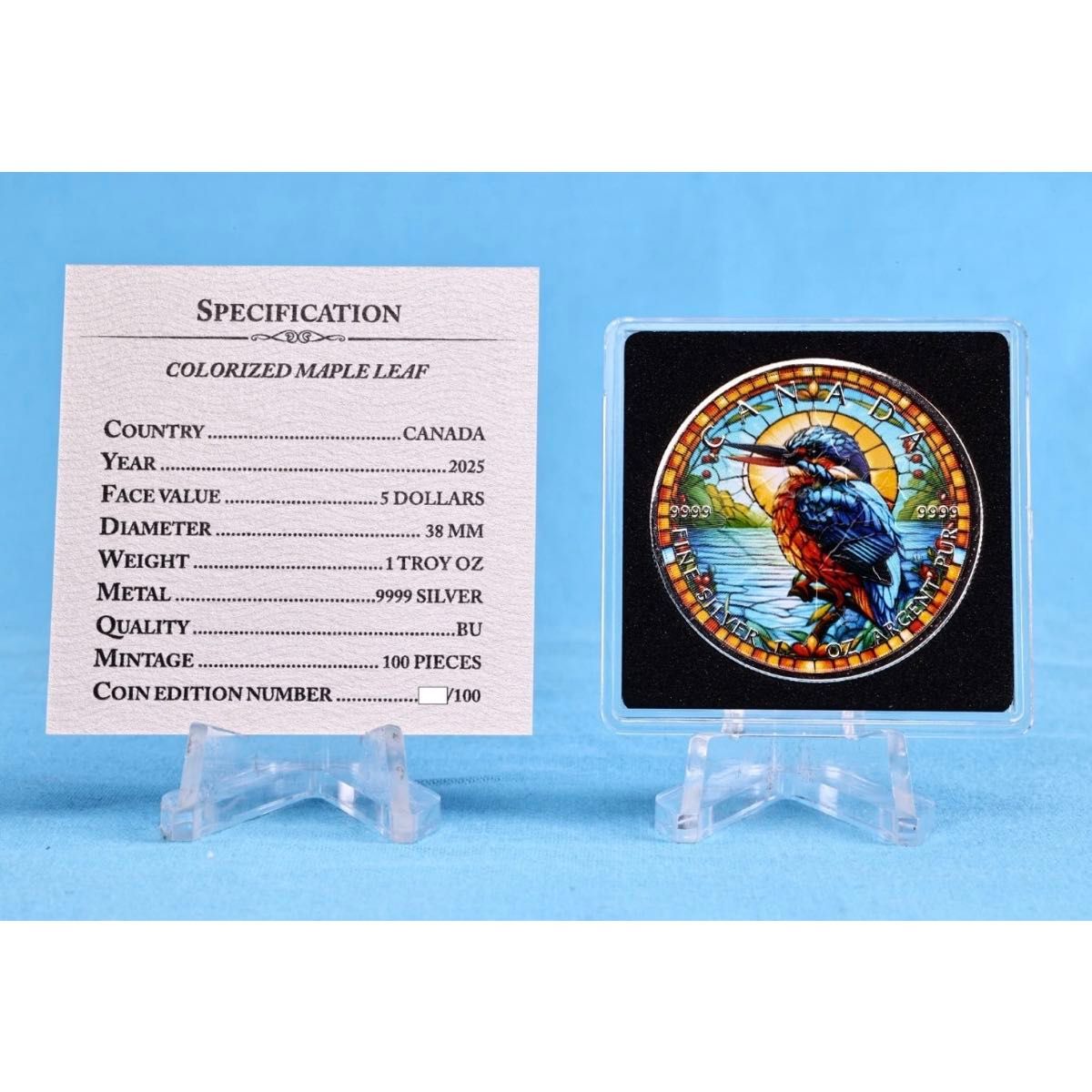 世界100枚限定 】カナダ メイプルリーフ 銀貨 カラー ステンドグラス