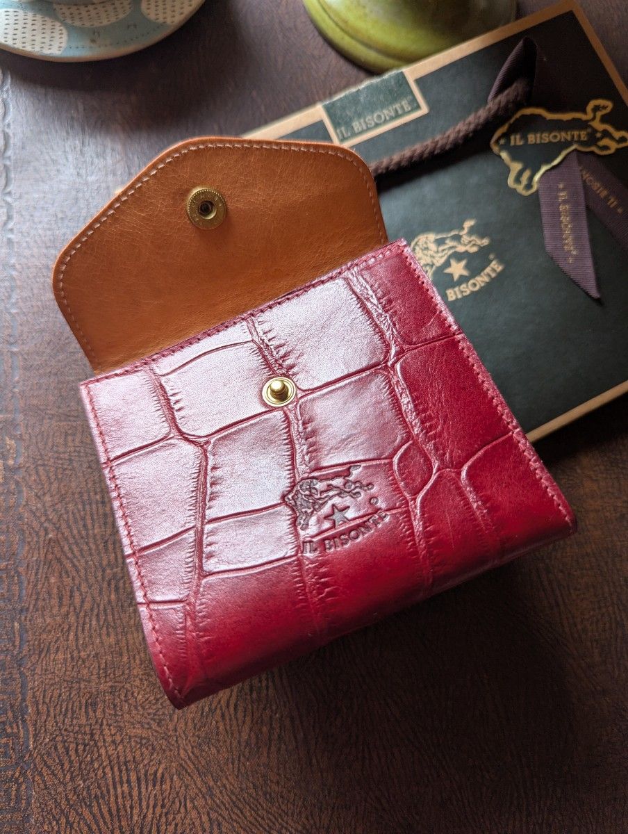 イルビゾンテ がま口【ボルドー×ヌメ】クロコ型押 バイカラー 美品