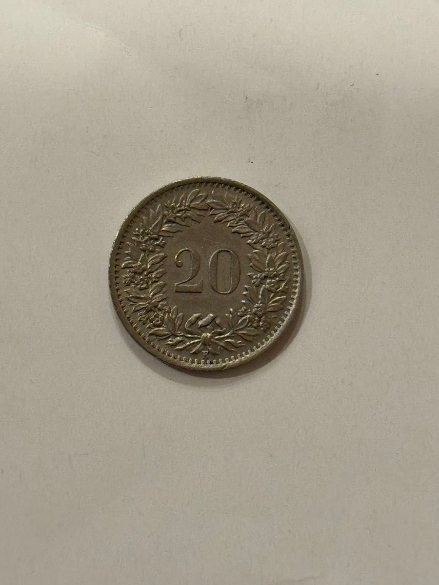 スイスフラン硬貨4種 5フラン(1973) 1フラン(1985) 20ラッペン(1969