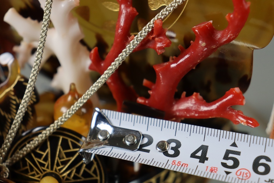 本鼈甲 珊瑚細工 血赤珊瑚 開運 宝船 ガラスケース付 べっ甲 サンゴ