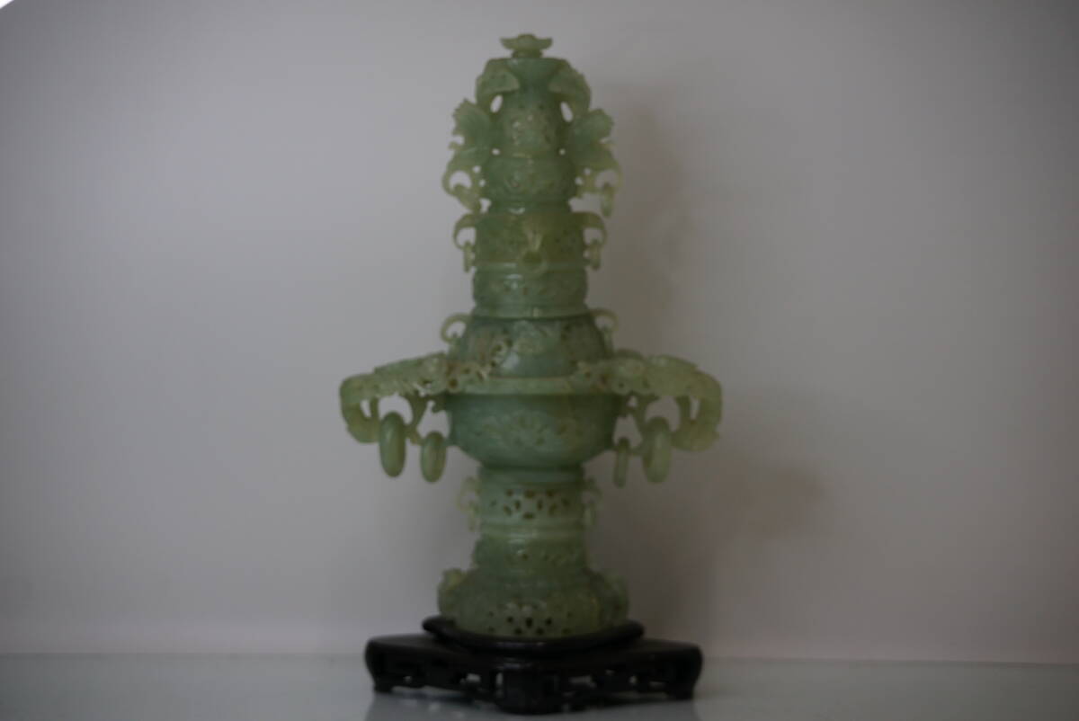 友】中国美術 翡翠 香炉 香爐 香薫炉 玉細工 極細工 唐物骨董 中国古玩