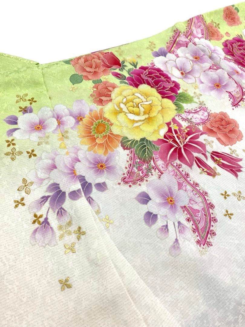 振袖 仮絵羽 舞台衣装 京友禅 金彩 銀通し 薔薇 正絹 未仕立て品 八掛