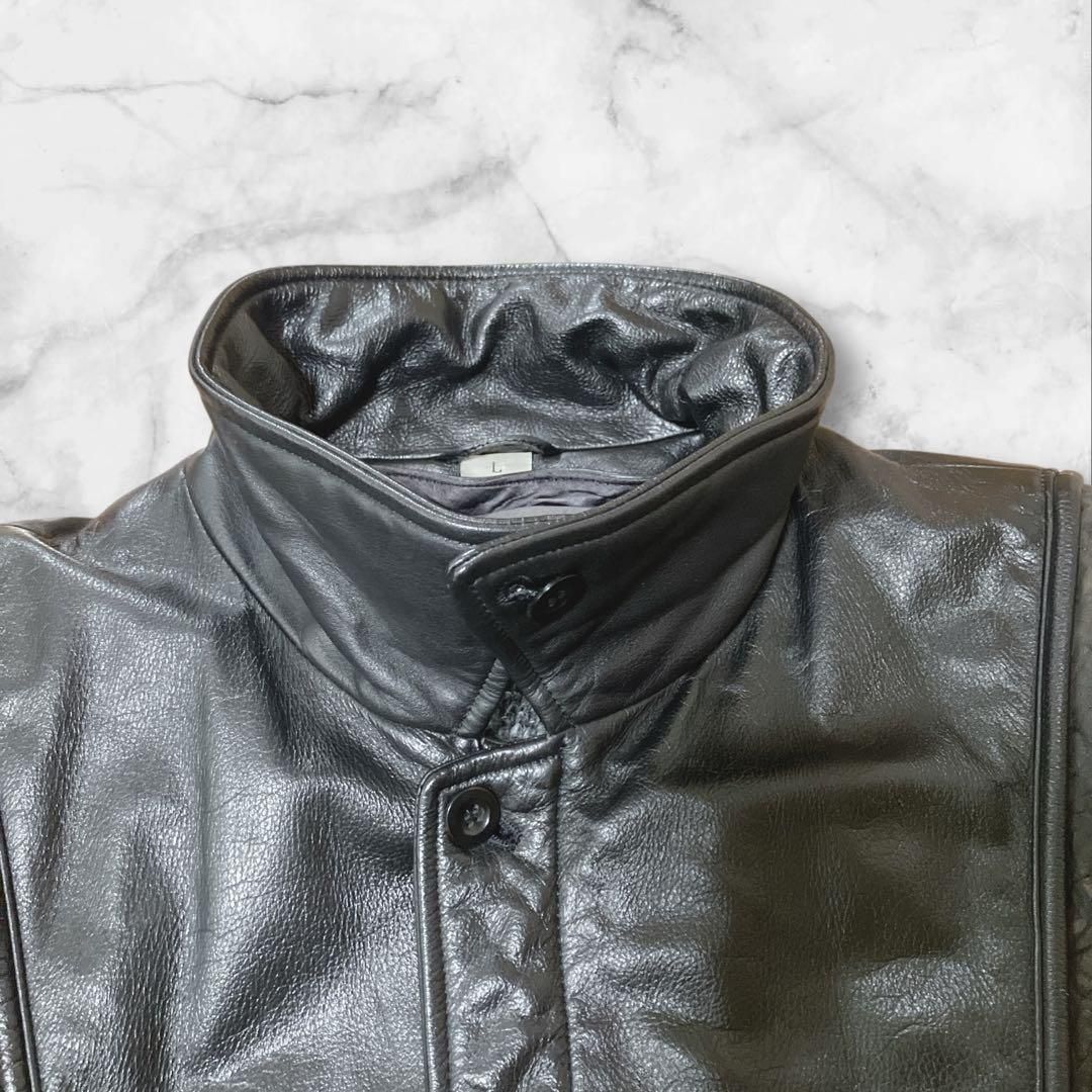 希少】INTERMEZZO ダーバン 羊革×牛革 レザージャケット 黒 古着 本革