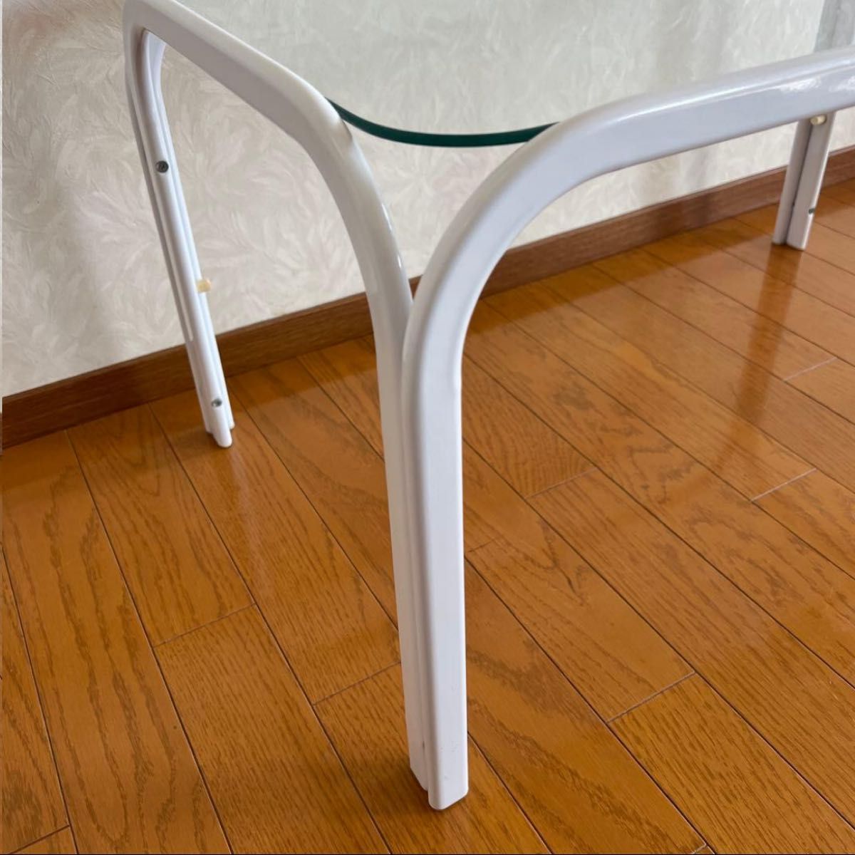 80s 90s モダン ガラステーブル ミッドセンチュリー アイアン 白