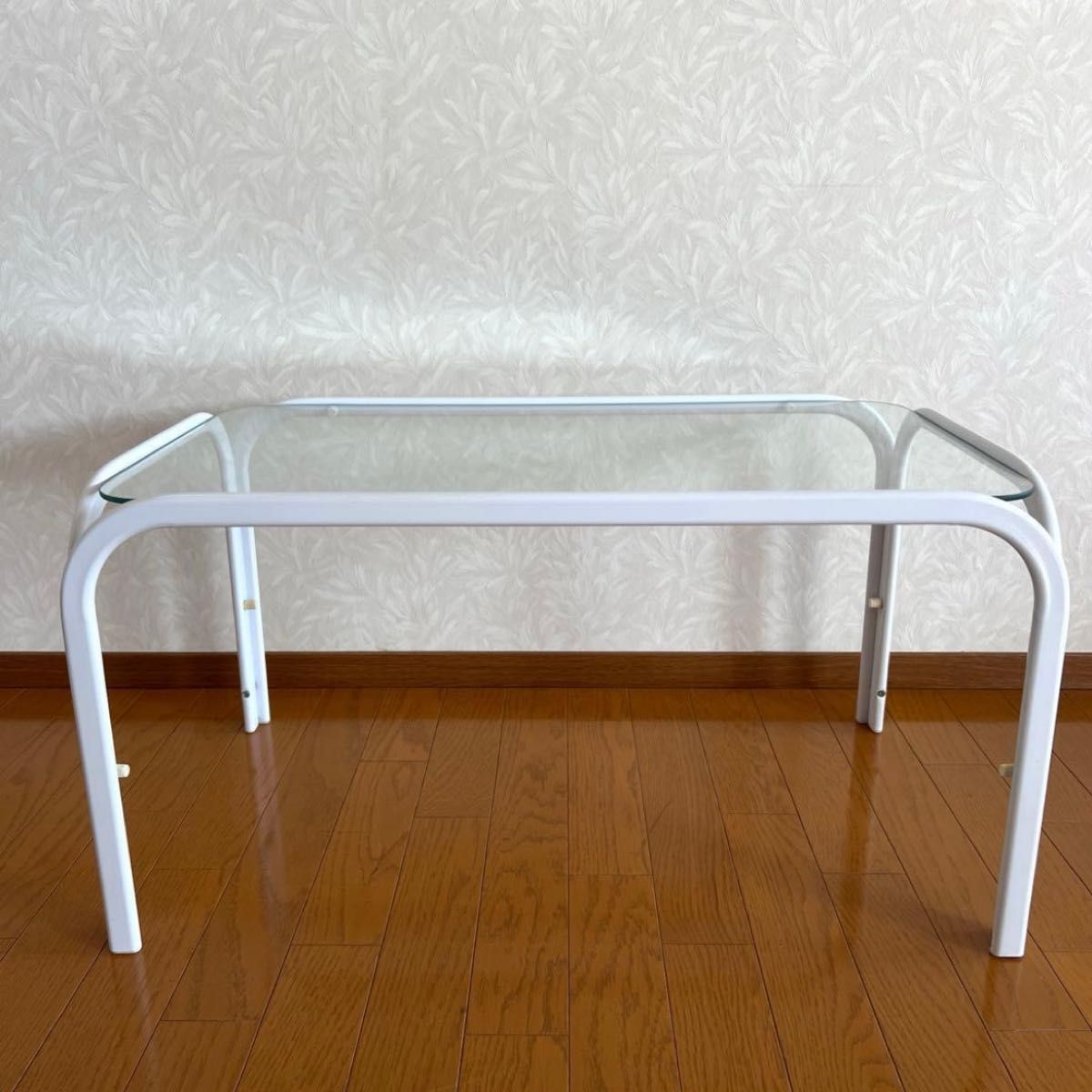 80s 90s モダン ガラステーブル ミッドセンチュリー アイアン 白