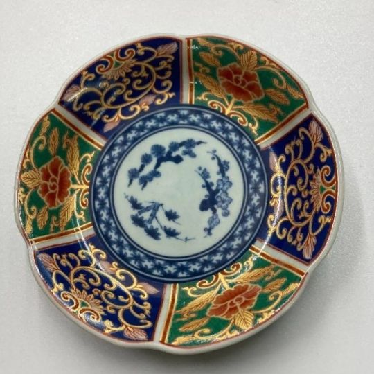 5枚セット 有田焼 古伊万里 色絵 輪花皿 金彩錦唐草 新品 染錦 懐石