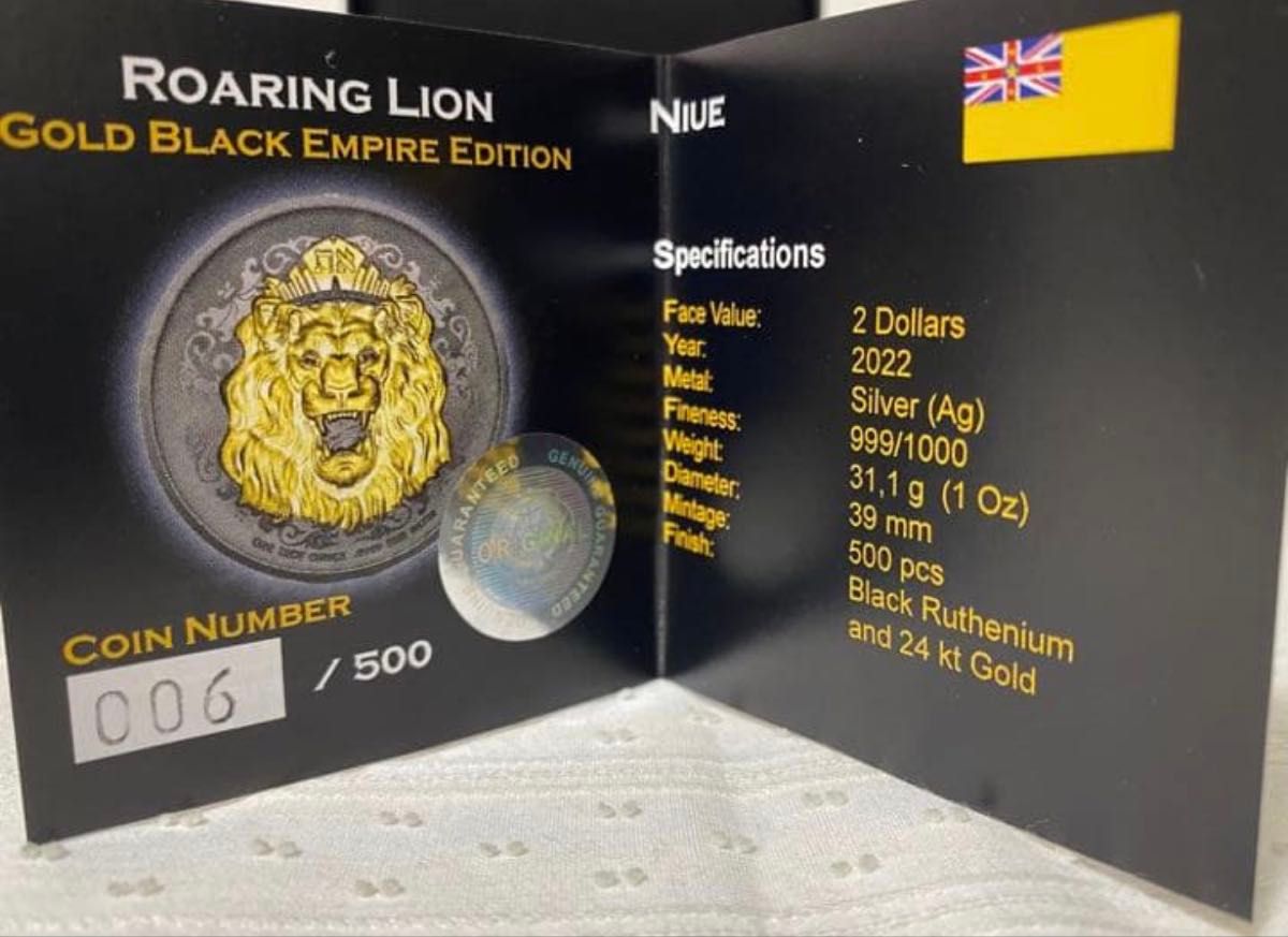 No 6 2022 ニウエ ユダのライオン ゴールドブラックエンパイア 銀貨