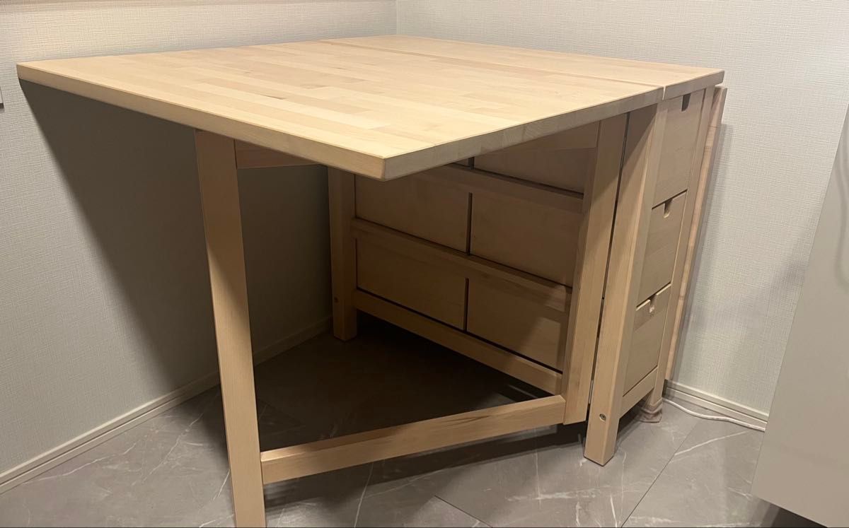IKEA NORDEN ノールデン ダイニングテーブル バーチ 折り畳み 引き出し