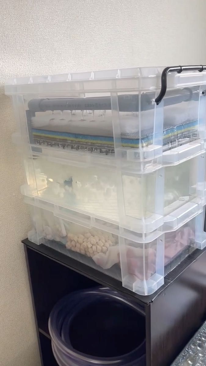 自作 濾過装置 3段ボックス クリア 濾過層 濾過器 金魚 メダカ 1 500L