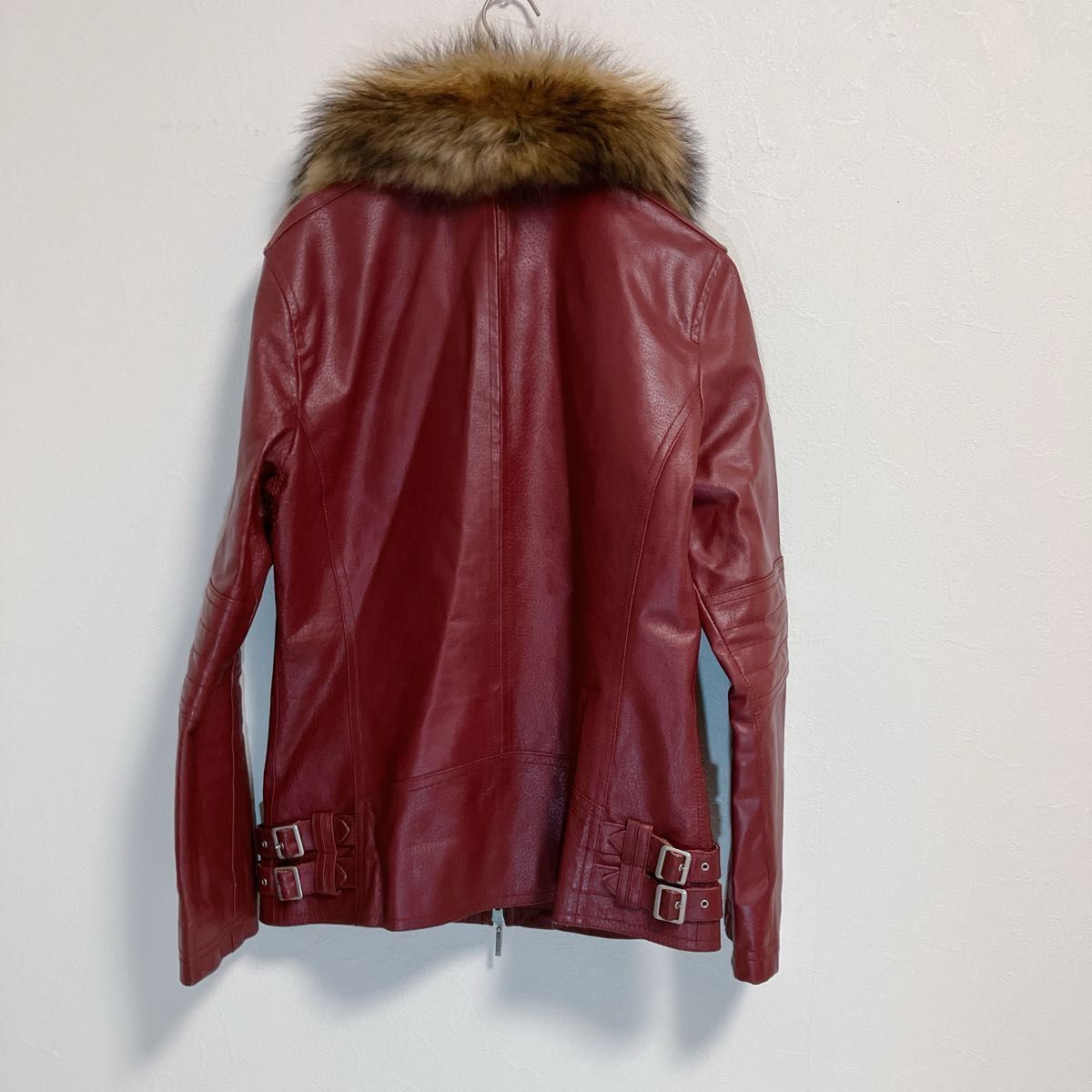 A S M レザー ジャケット 赤 ファー付き シングルライダース 豚革