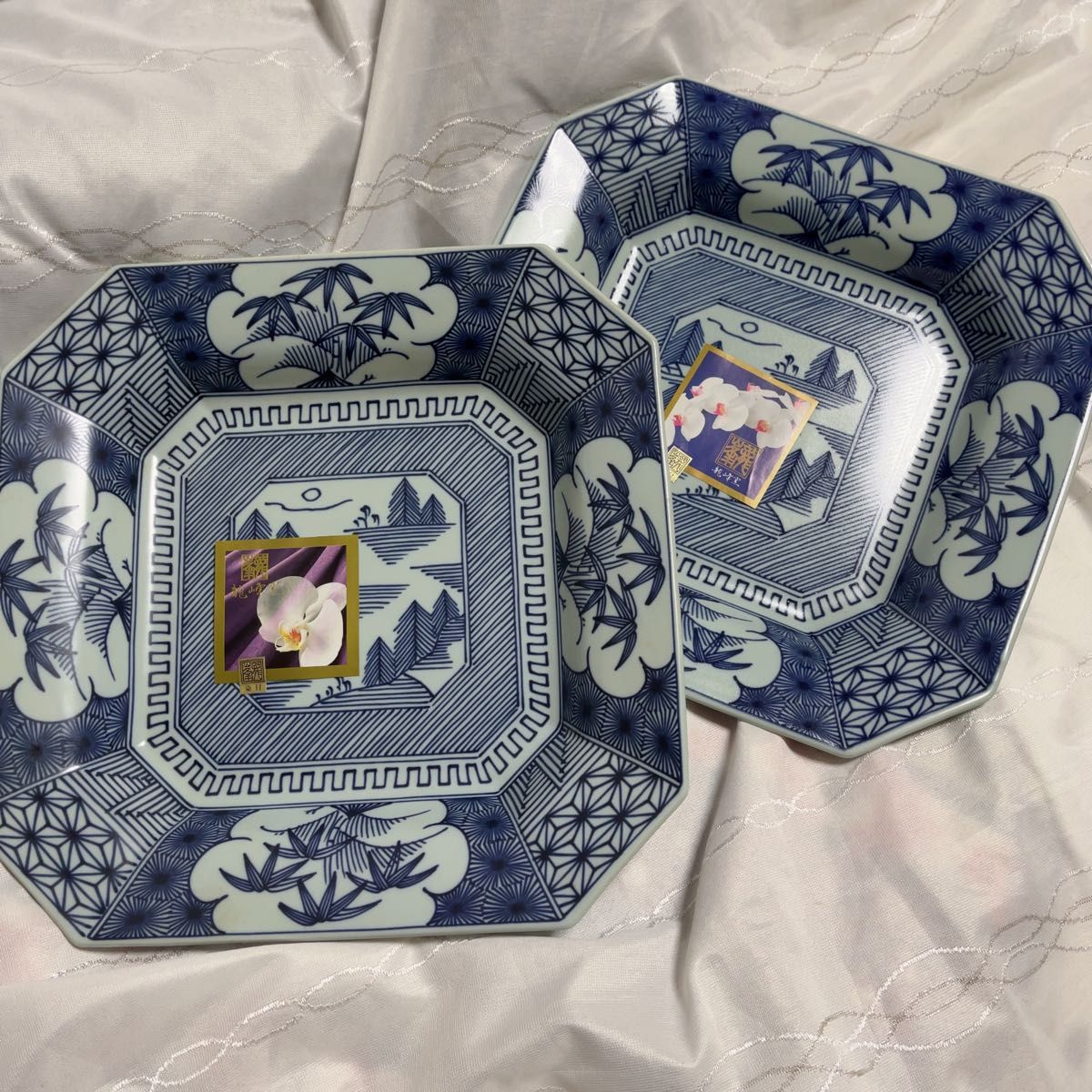 120 古伊万里 染付 龍文様 稜花形 膾皿 5客 古伊万里 染付 花文 膾皿