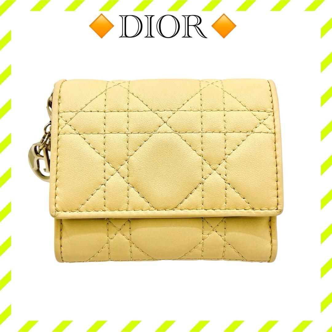 Dior ロータスウォレット 三つ折財布 イエロー 明日着 限定色 チャーム