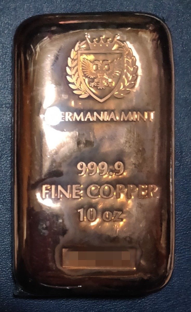 ゲルマニアミント社 純銅 キャストバー 1本 常衡10オンス FINE COPPER