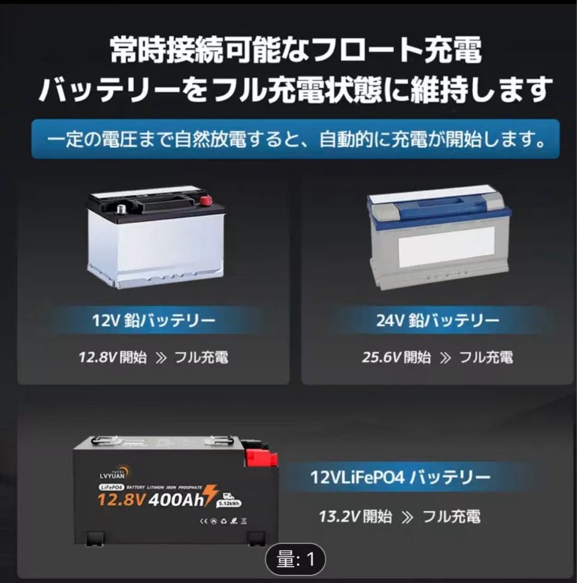 LVYUAN 全自動パルスバッテリー充電器 40A 12V/24V鉛/12VLiFePO4 EC