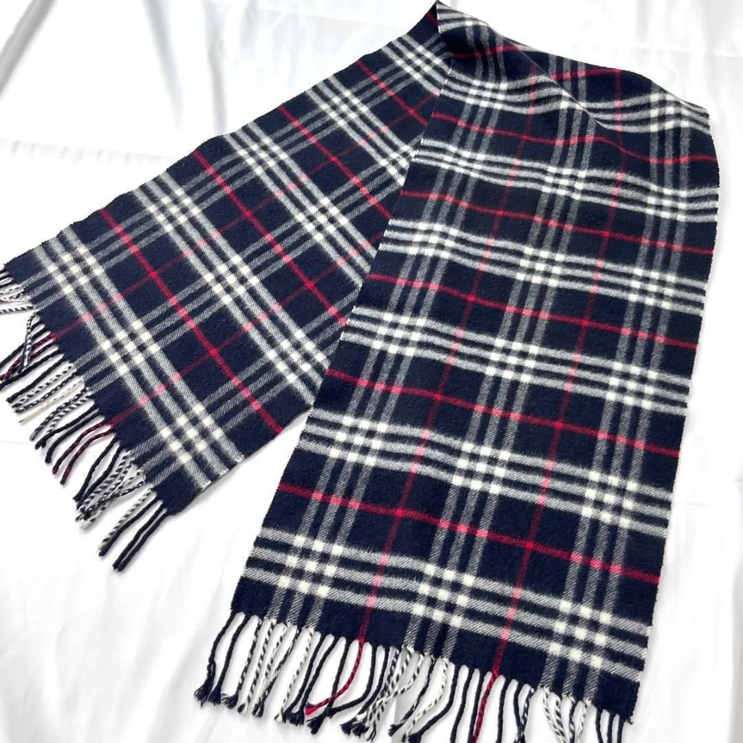 バーバリー ロンドン マフラー カシミヤ100% ネイビー ノバチェック