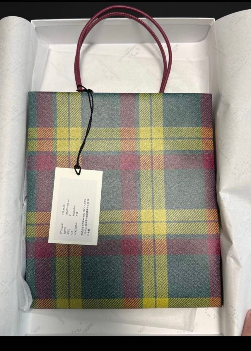 UNKNOWN PRODUCTS レザーペーパーバッグ 伊勢丹 マクミラン柄 小サイズ