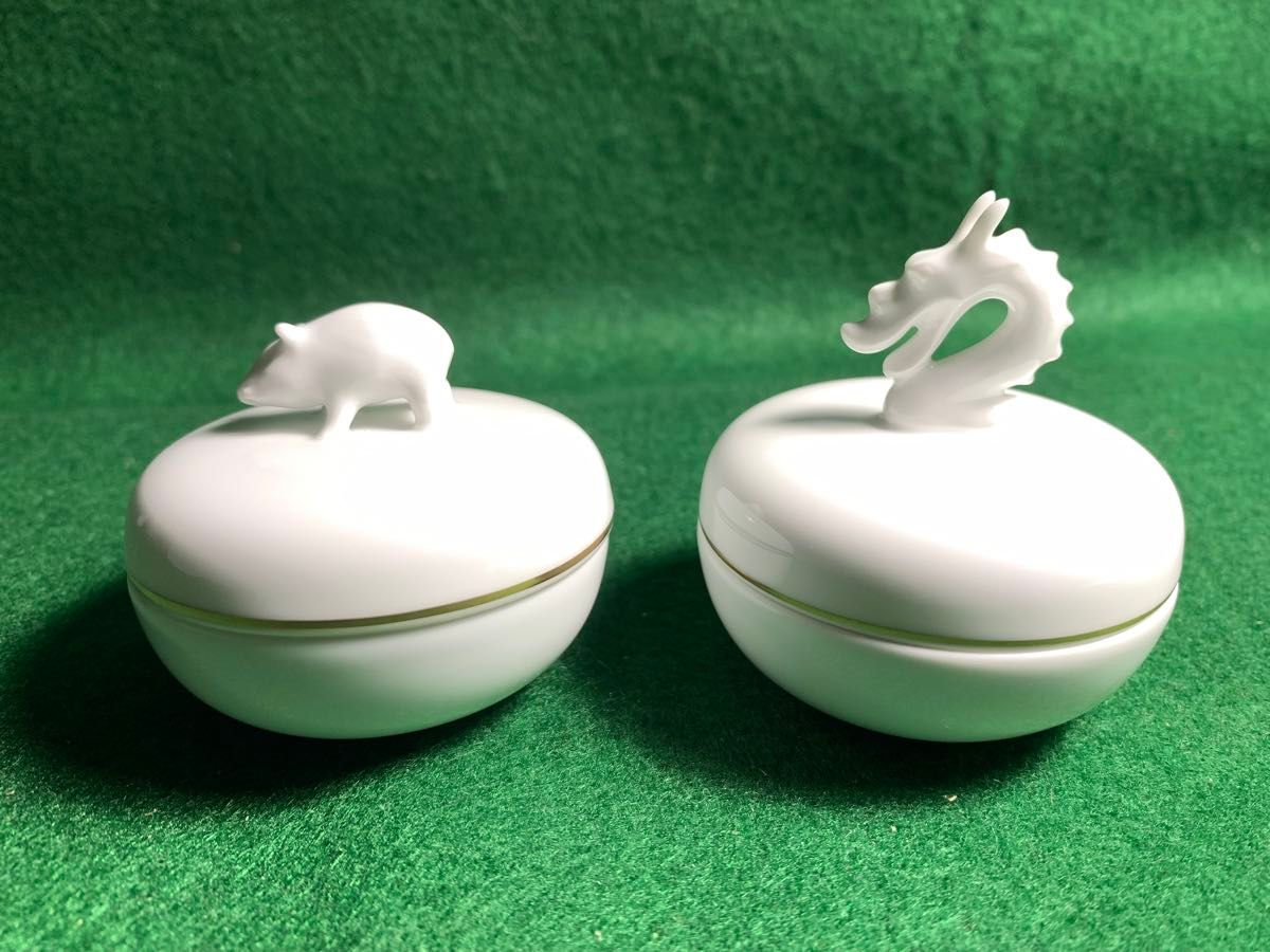 大倉陶園 干支香合 辰 たつ 亥 いのしし 白磁 香道具 陶器 置物 OKURA