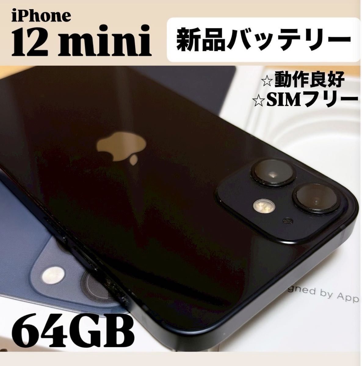 ケース付き】iPhone 12 mini 64GB ブラック 新品バッテリー SIMフリー