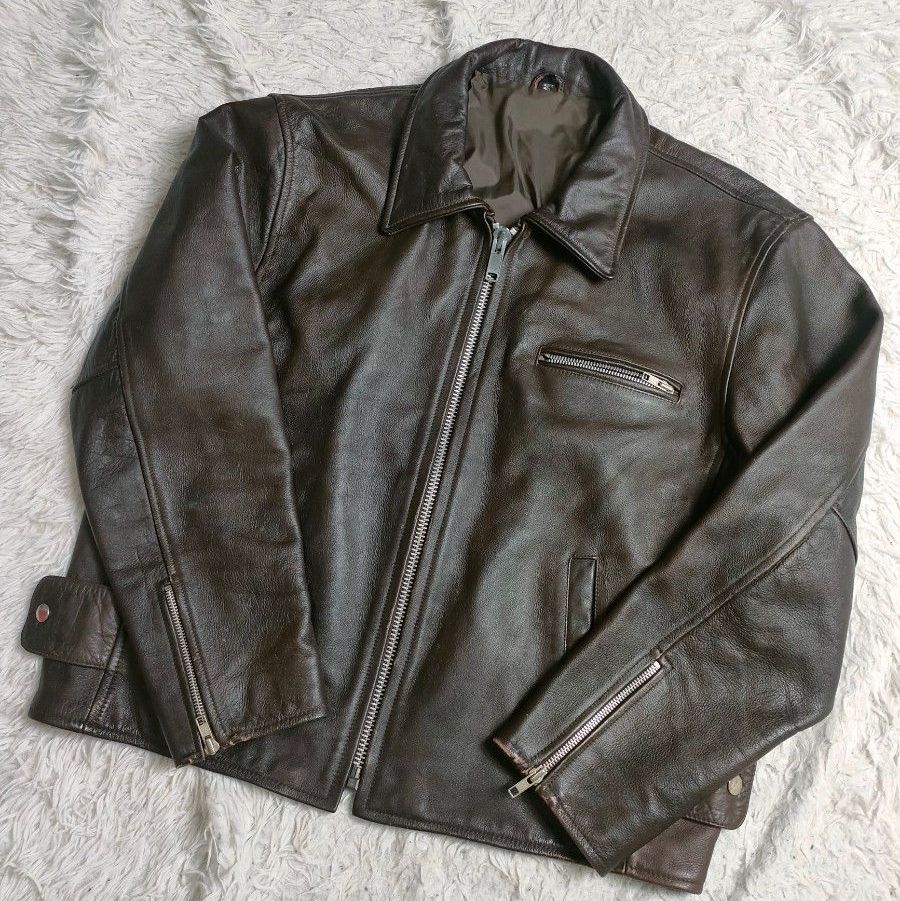 レザー シングル ライダースジャケット ダークブラウン ビッグサイズ