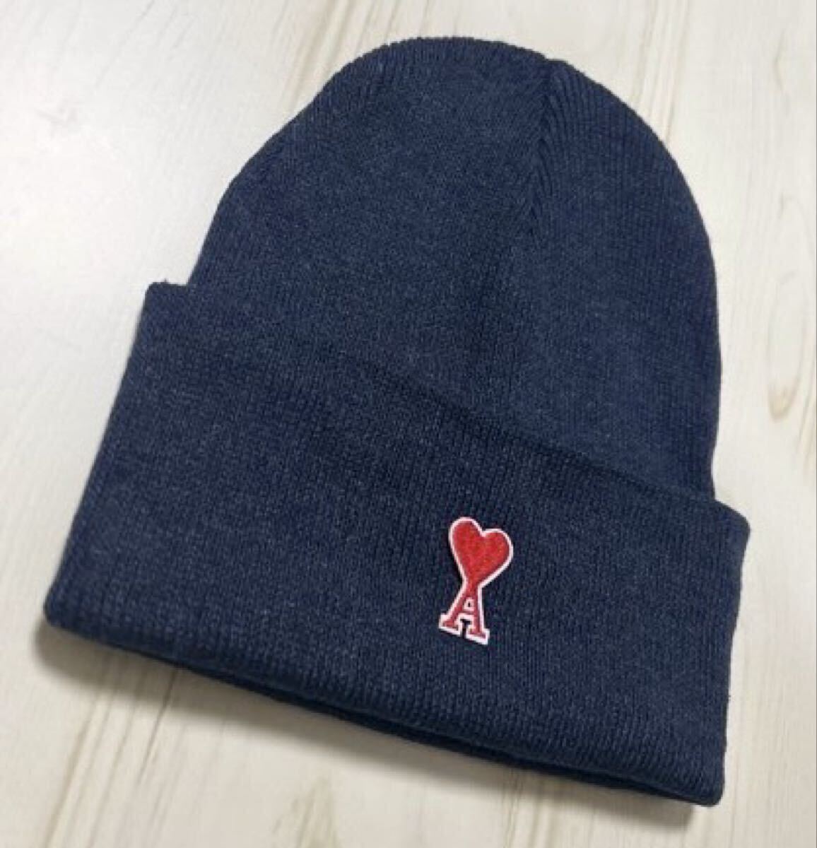 AMI Paris アミパリス ニット帽 ビーニー ネイビー×赤 紺色｜Yahoo