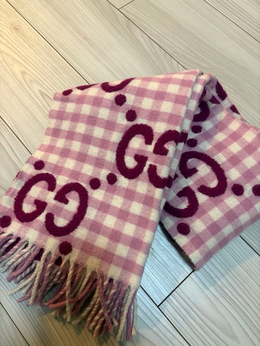 GUCCI GG柄 チェック マフラー ストール ピンク｜Yahoo!フリマ（旧
