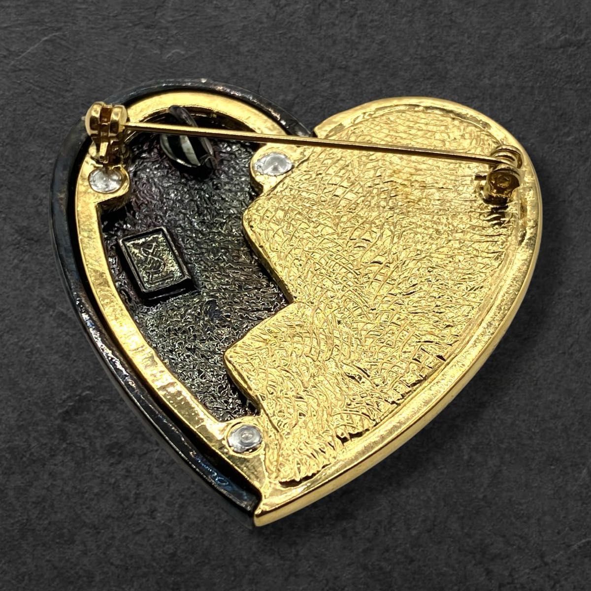 557 YSL イヴサンローラン ハート ブローチ ゴールド×ブラック ライン