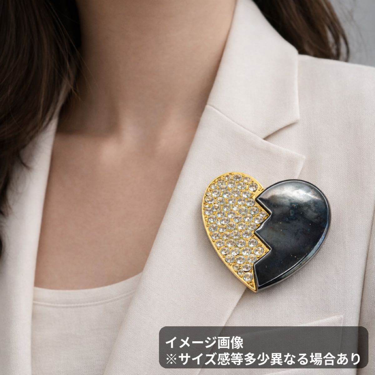 557 YSL イヴサンローラン ハート ブローチ ゴールド×ブラック ライン