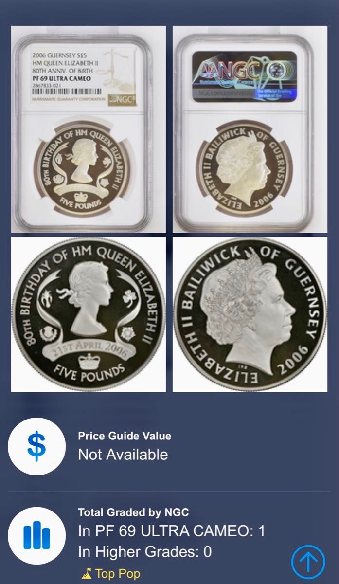 最高鑑定1枚のみ 2006年 ガンジー島 エリザベス2世 生誕80周年記念 5