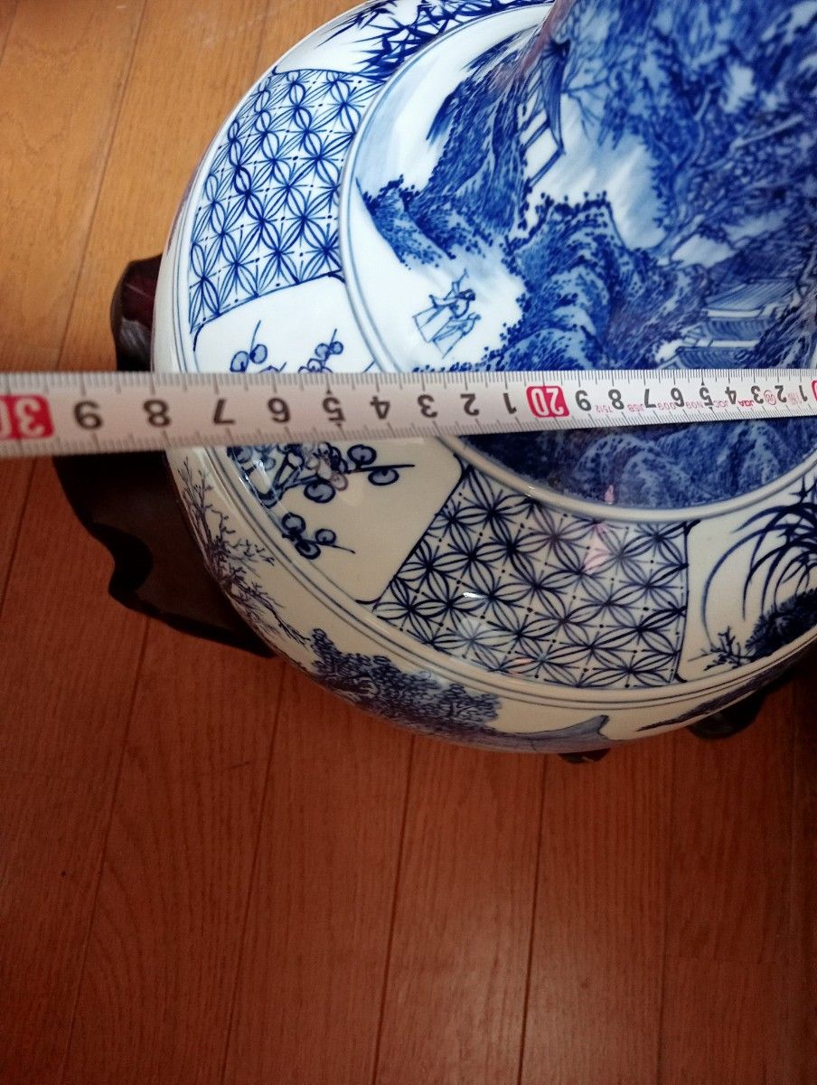 大清康熙年製在銘 四君子(蘭・竹・菊・梅)と5匹の虎 中国陶器花瓶 壺