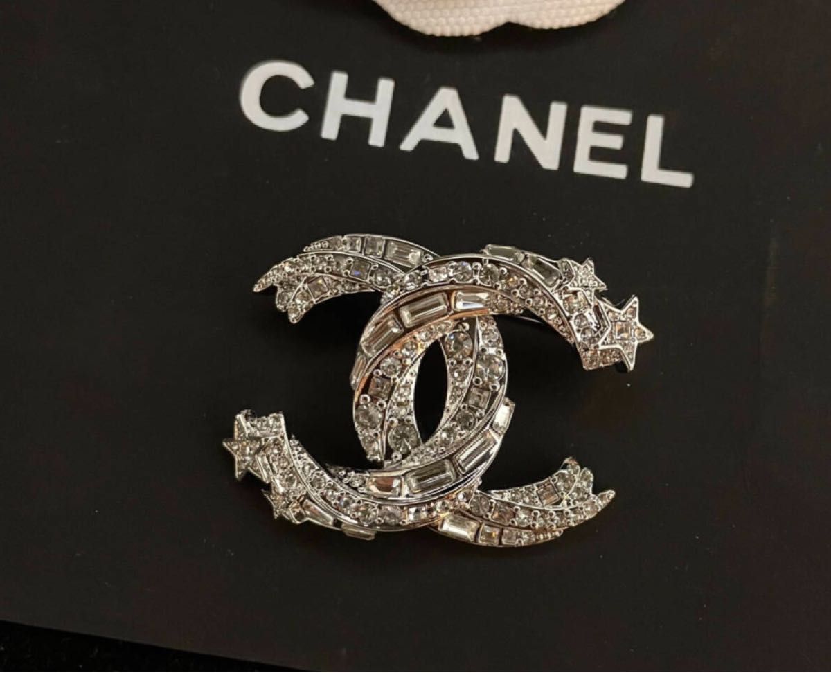 CHANEL シャネル ココマーク スター ブローチ シルバー ストーン