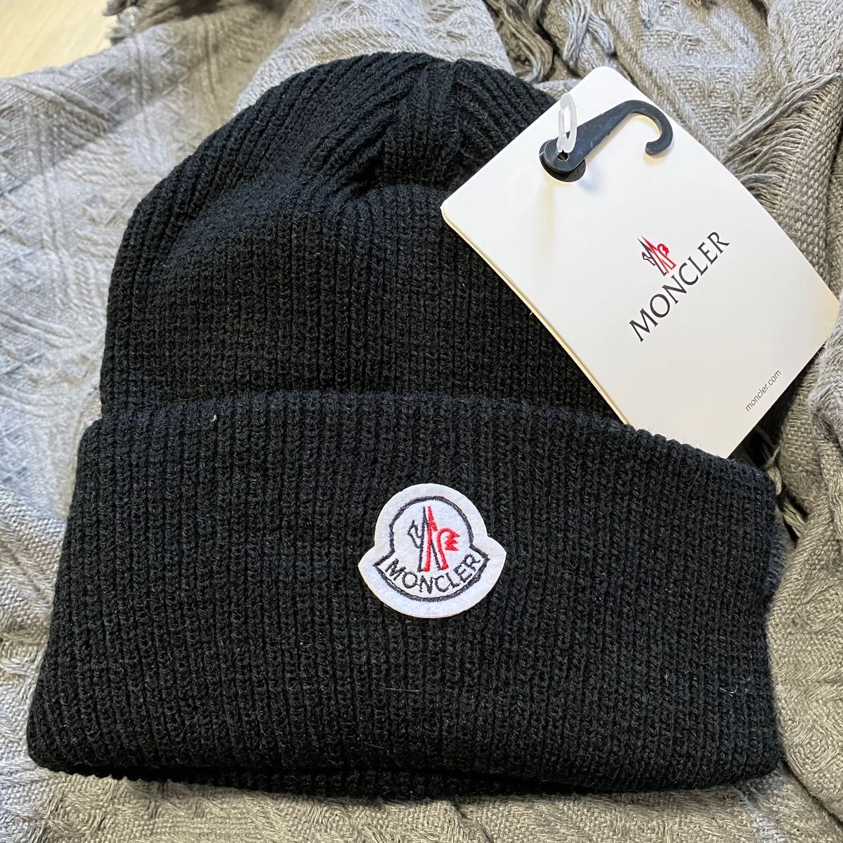 モンクレール MONCLER ブラック ニット帽 ビーニー リブ編み 調節可能