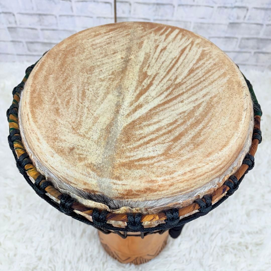 ジャンベ 木製 彫刻入り 民族楽器 打楽器 希少 一点物 高さ 約60cm
