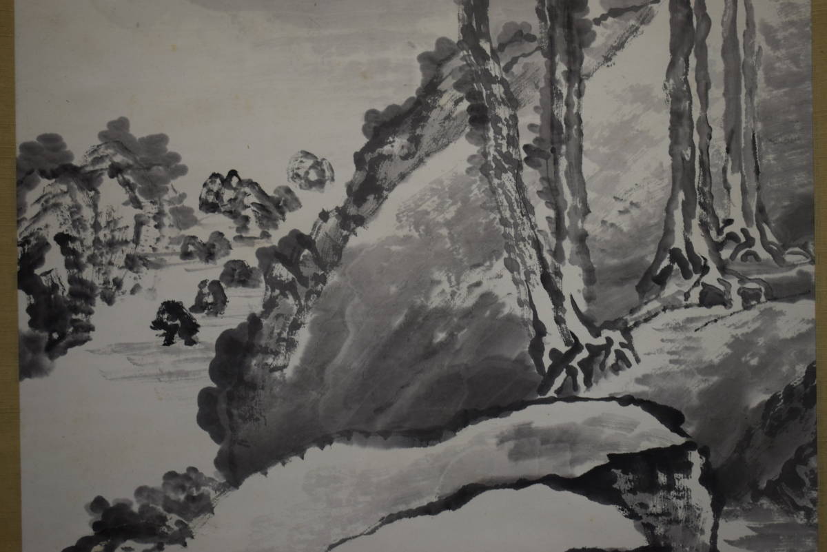 模写/川合玉堂/八可鳥/叭叭鳥図/桐共箱二重箱付/布袋屋掛軸HF-570 模写