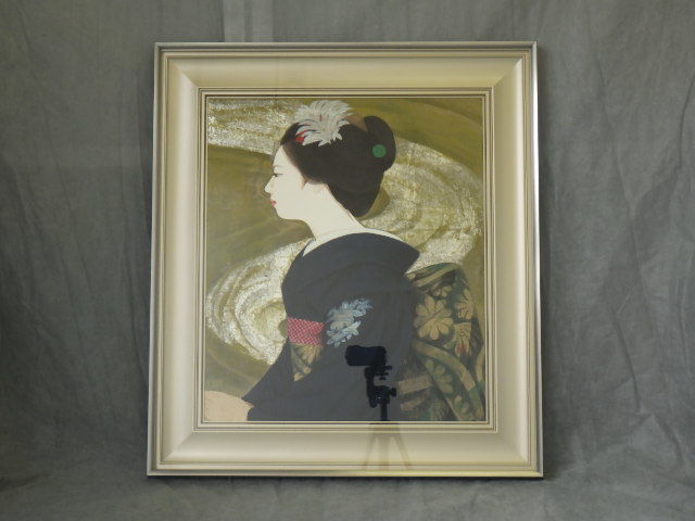 清水達三 「舞妓」 日本画10号 直筆サイン・落款・共シール有り 清水