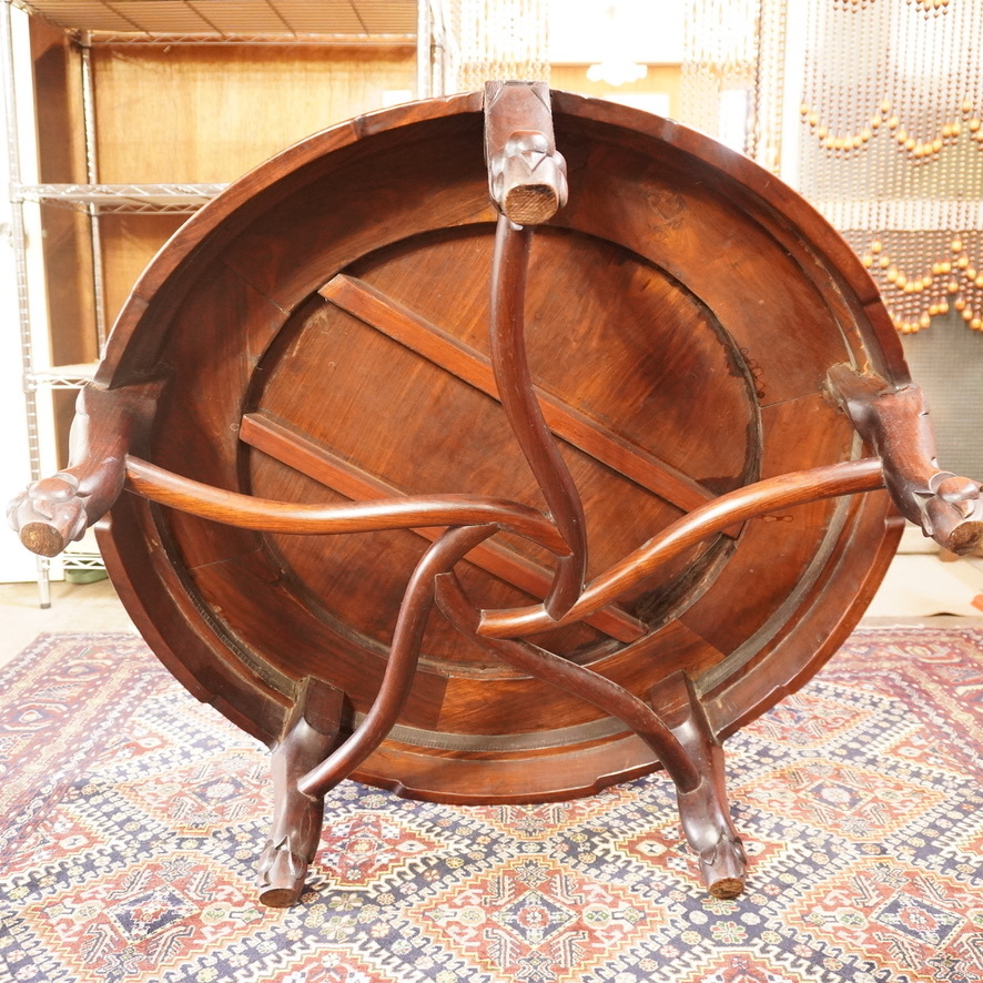 丸テーブル 中華座卓 中国 円卓 彫刻 アンティーク 昭和レトロ 丸