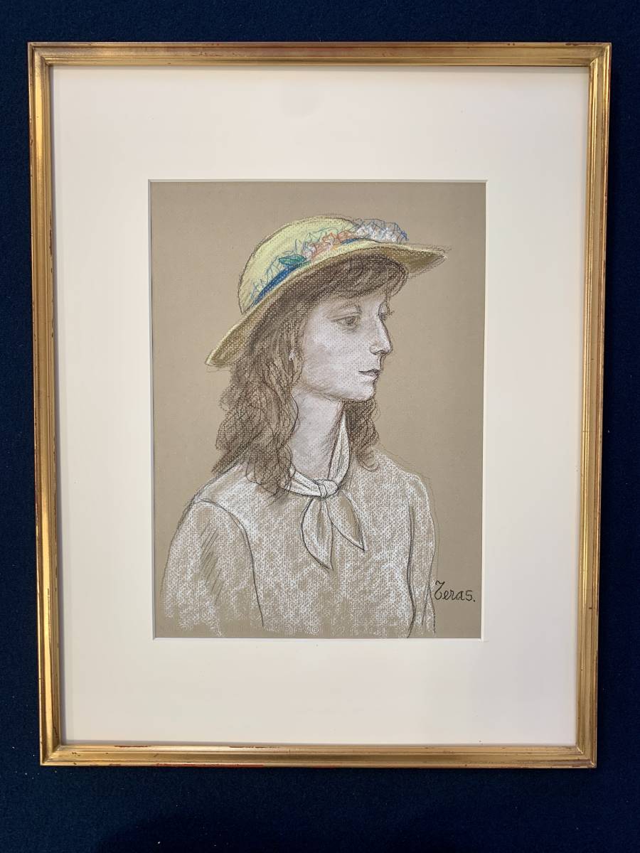 寺島龍一 直筆サイン『女性』ペーパーにパステル画 10号 0313B 寺島