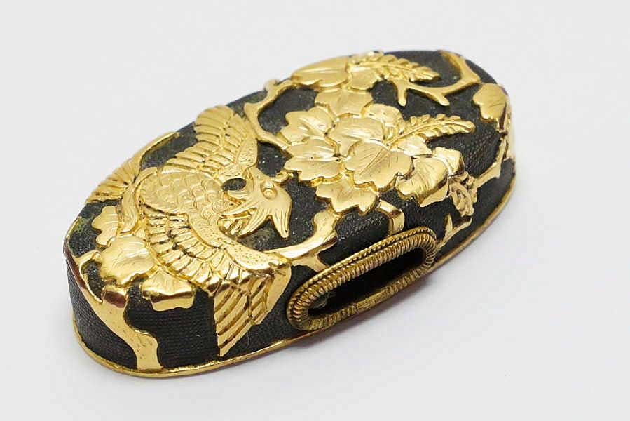 保存刀装具鑑定書附 加賀後藤 金無垢地桐鳳凰図大目貫 刀装具 太刀 拵